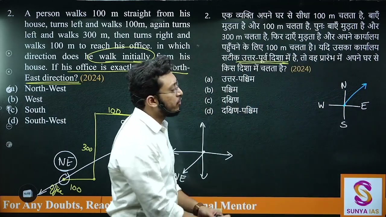 A person walks 100 m straight from his house, turns left | CSAT 2024 | Sunya IAS | UPSC PRELIMS