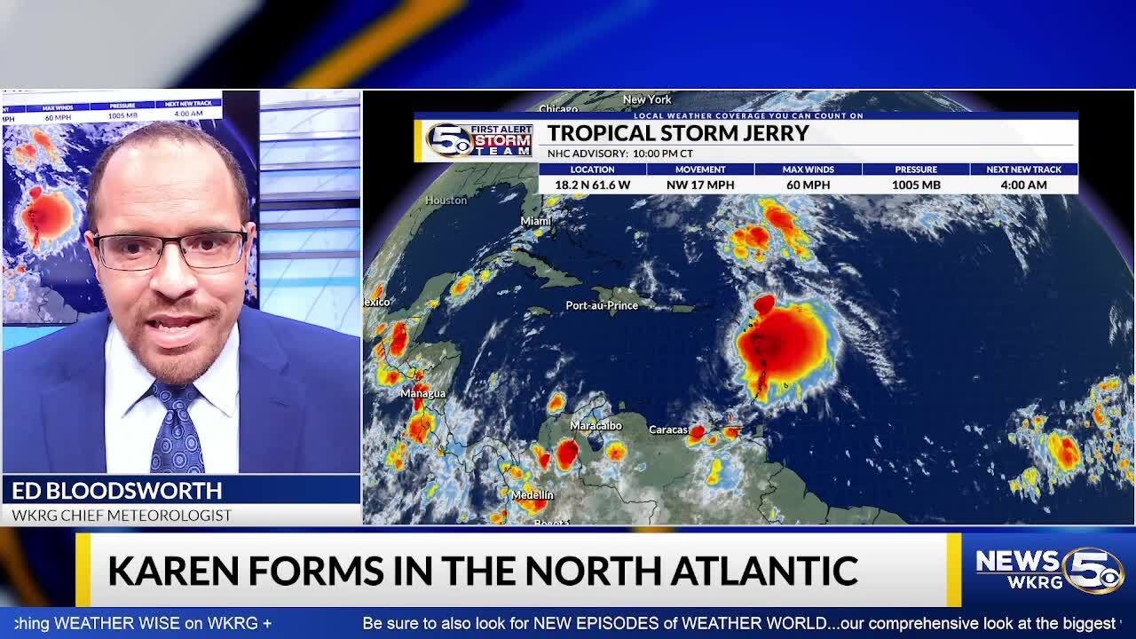 TROPICS | Karen forms in the North Atlantic, Jerry Turning North - YouTube