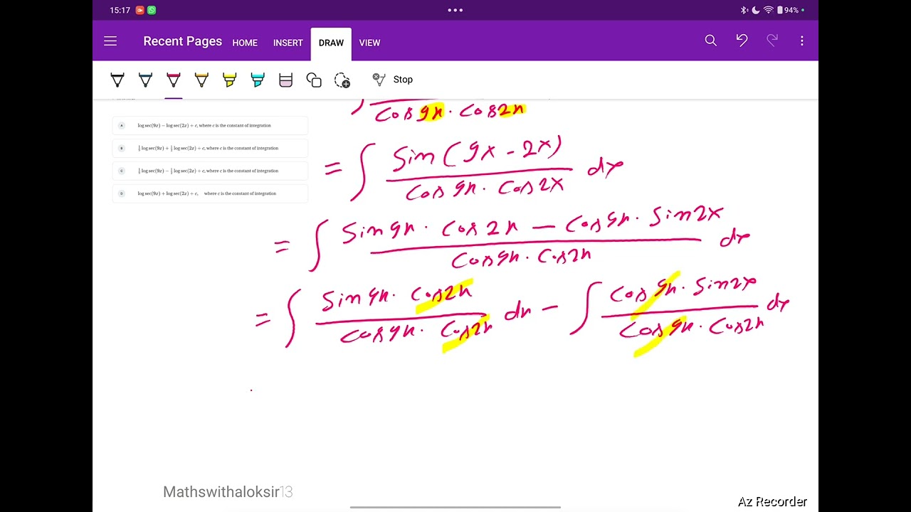 MHT CET 2025 Integration May shift 2    integration of sin 7x / cos 2x cos 9X