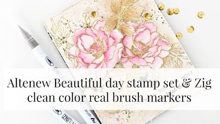 Coloring Altenew stamp with Zig clean color real brush markers