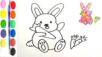 Dạy bé cách vẽ và tô màu thỏ hồng ôm củ cà rốt dễ thương /Drawing of a pink rabbit holding a carrot