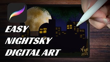 EASY DIGITAL ART FOR BEGINNERS | City and Night sky Time-lapse | Procreate on iPad