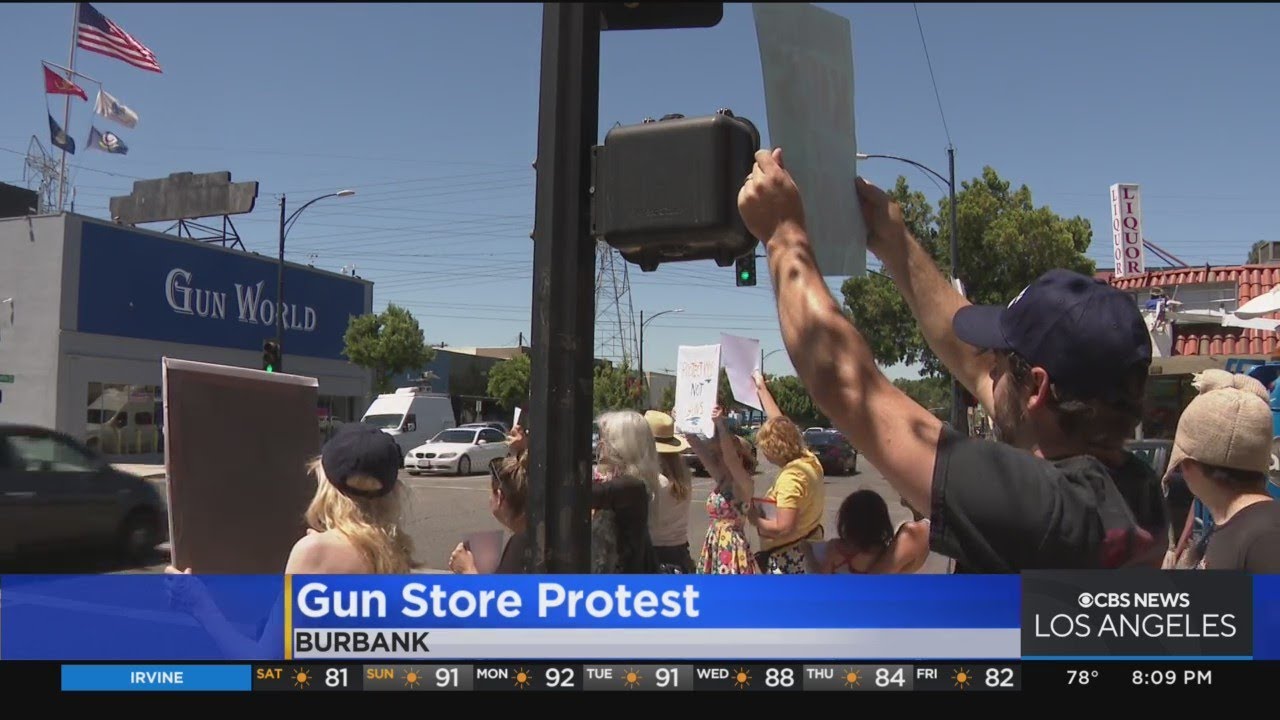 Crowds protest gun stores in Burbank