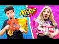 NERF BLASTER CHALLENGE Boy vs Girl (Learn How to Make Custom NERF Blasters DIY Battle)