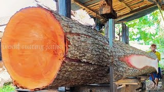 Amazing!! The process of sawing a 4.6meter long mahogany wood into thick and expensive boards