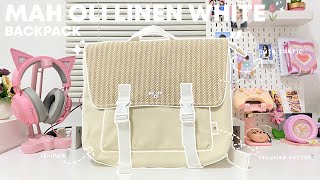 my uni bag ♡ | mah oli linen white backpack [mini review] 🫧