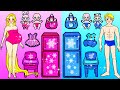 DIY Paper Doll | From Nerd Barbie To Beauty Pink And Blue Family! Barbie and Ken Extreme Makeover