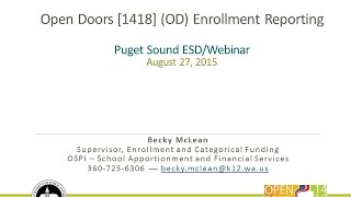 Open Doors Enrollment Reporting Training, 2015-2016