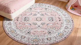 ULTSOFE 4ft Round Area Rug, 4x4 Pink Washable Circle Rugs for Living Room, Best Rugs for Small Space