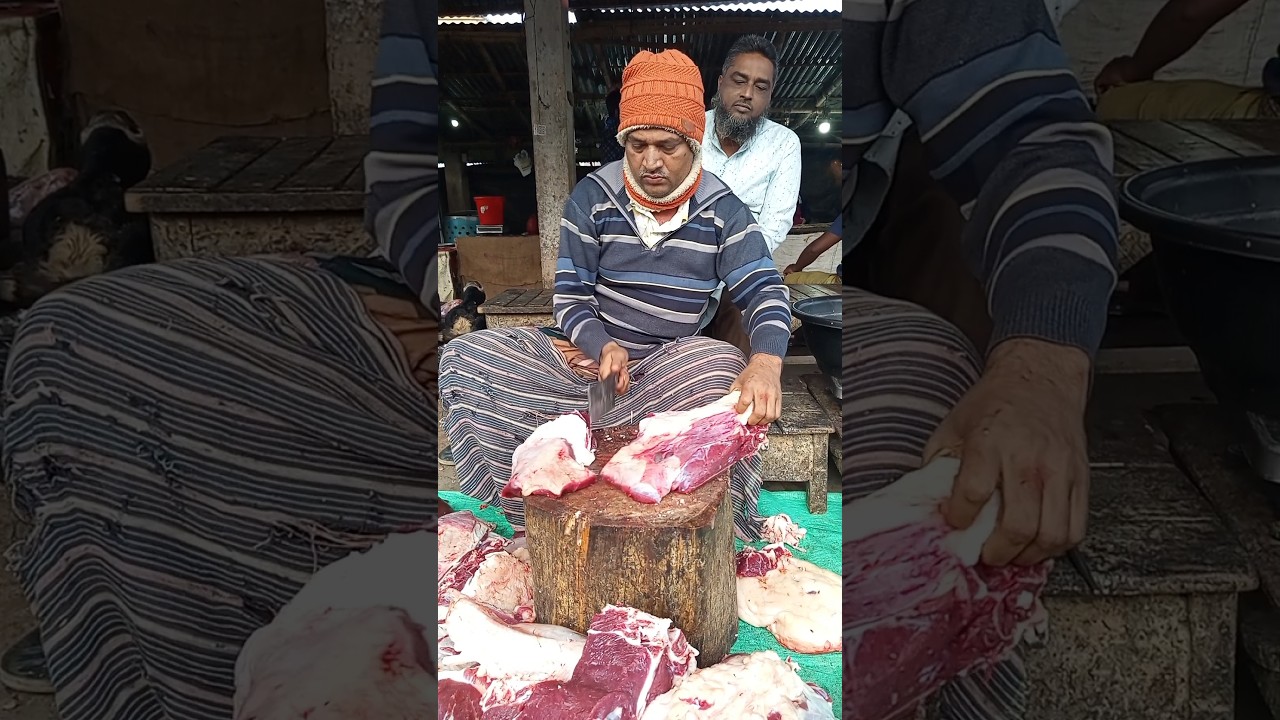 Best meat cutting technique by expert butcher. 