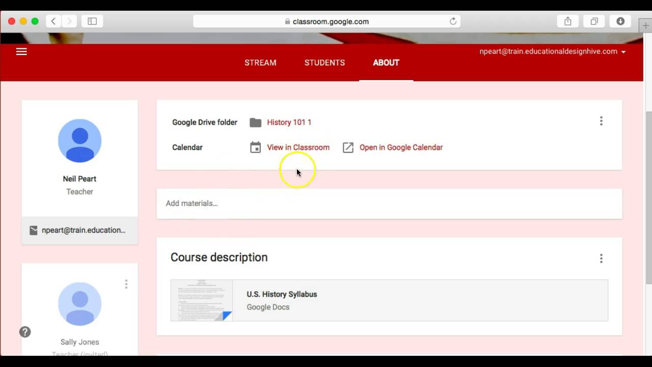 Google Classroom About tab YouTube