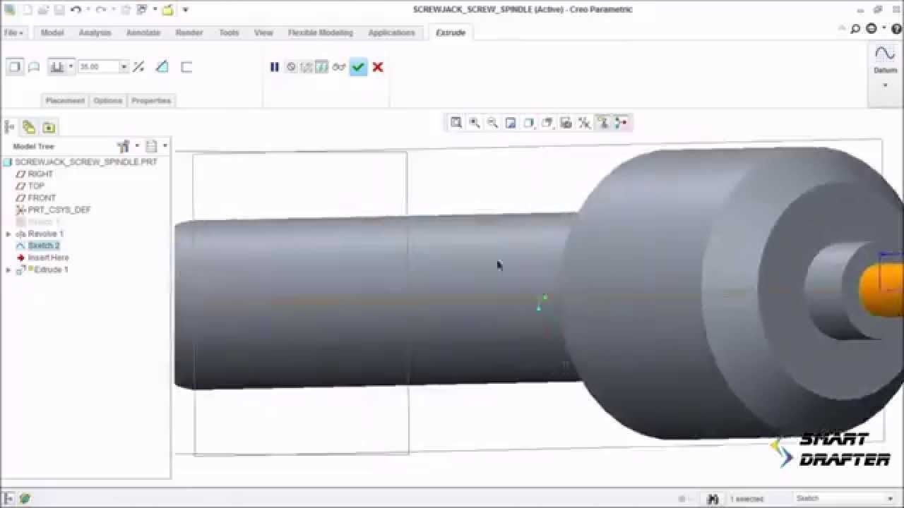 Spindle of a Screw Jack modelling using Creo/ProE Smart Drafter YouTube