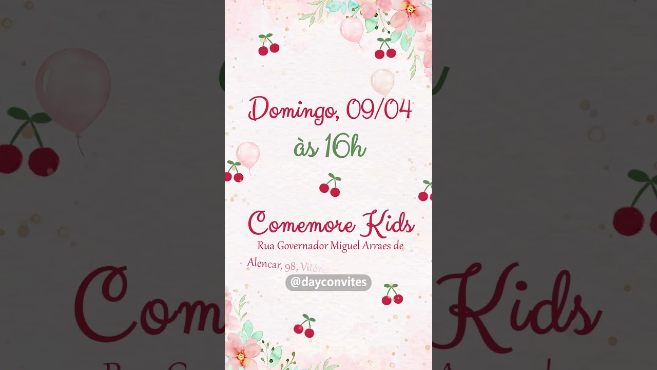 CONVITE ANIMADO CEREJINHA DO BOLO 