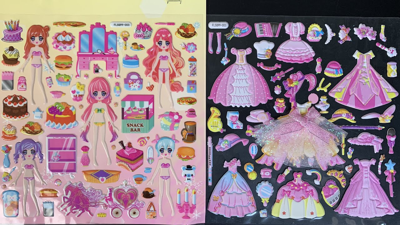 ⁣DIY “Pink”Sticker Doll Dressing! Sticker Book with TOP MODEL #ASMR