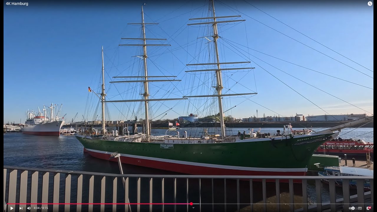4K Hamburg Landungsbrücken Norderelbe Elbstraße CAP SAN DIEGO RICKMER RICKMERS