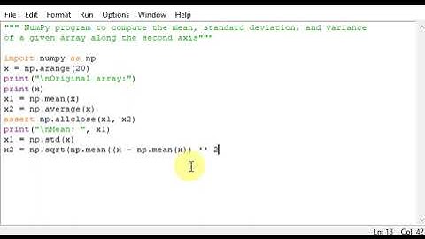 Python NumPy program to compute the mean, standard deviation, and variance