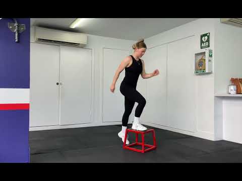 Low Box Step Up with Knee Drive