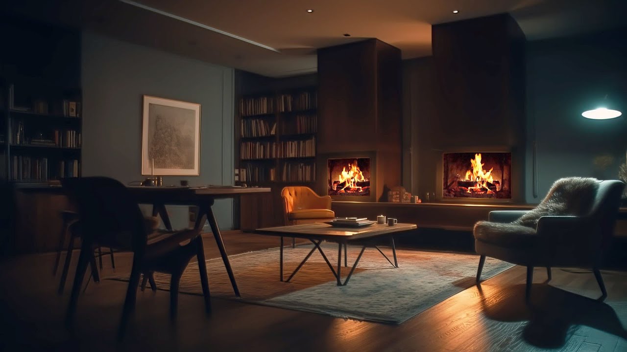 Crackling Fireplace with Jazz Music Ambience Cozy Night Jazz Ambience