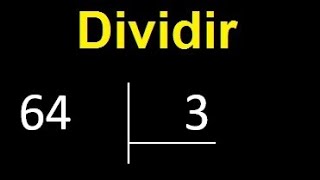 Divide 64 by 3, division with decimal result