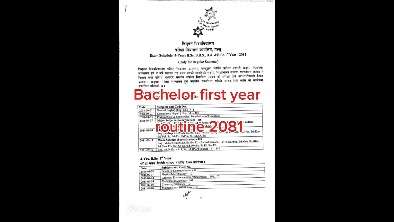 TU new update,Bachelor first year routine 2081,BBS,B.Sc , BA,BEd
