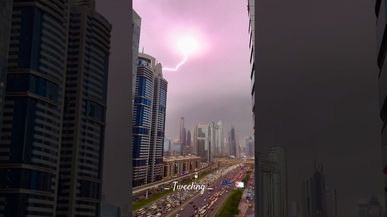 Rain thunderstorm and lightning in dubai 