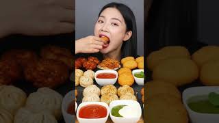 “Spicy Chicken + Momos ASMR 🔥#viral #food #sorts #mukbang