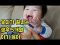 (SUB)육아브이로그/생후 5개월 아기 돌보기/첫니/뒤집기/이유식시작/수면습관