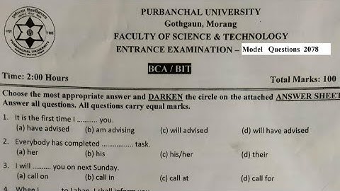 Purbanchal University BCA Entrance Questions | Purbanchal University BIT Entrance Model Questions