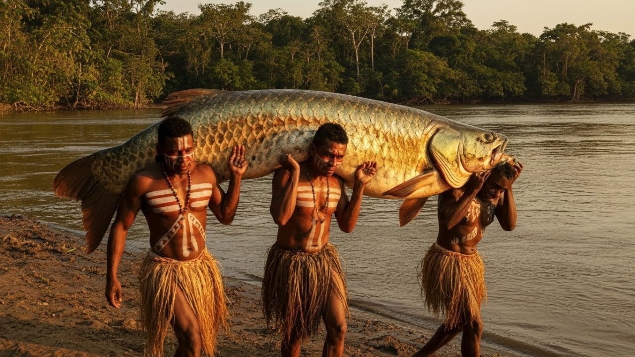 Giant Fish Hunt on the Amazon River | Tribe Battles Massive Arapaima ! || HumanEvolution