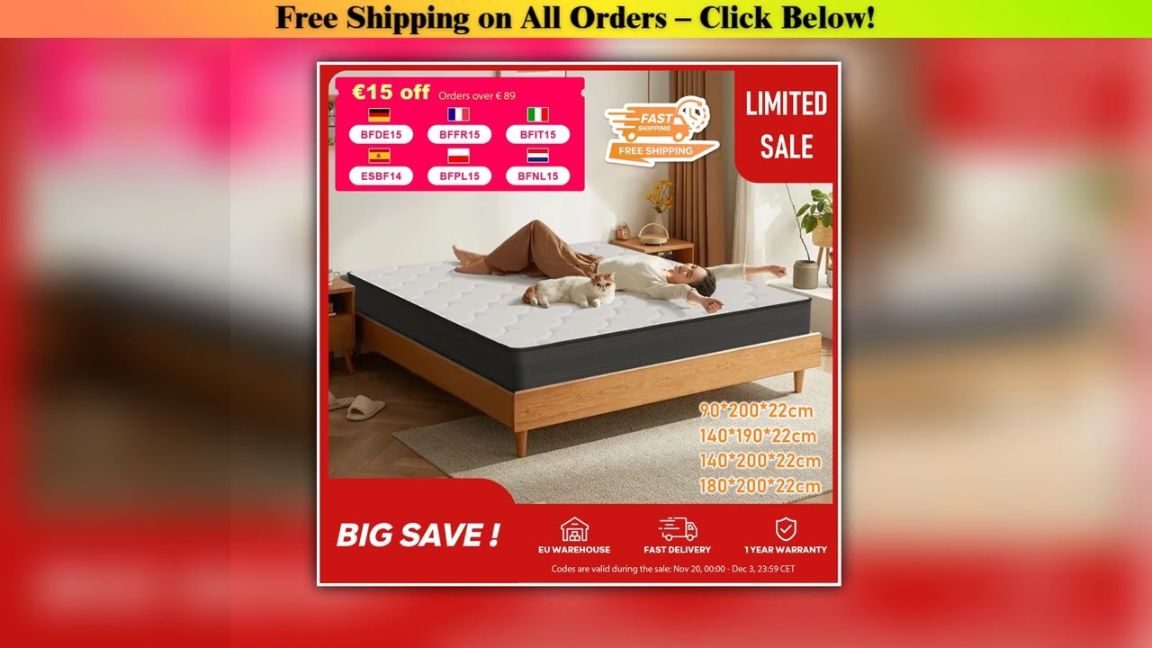 Pocket spring core mattress 22cm - 7 zone mattress with comfort foam and stable support H4