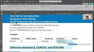 Stop Re-typing Names! Master CONCAT & TEXTJOIN | Day 36: 90-Day Excel Mastery