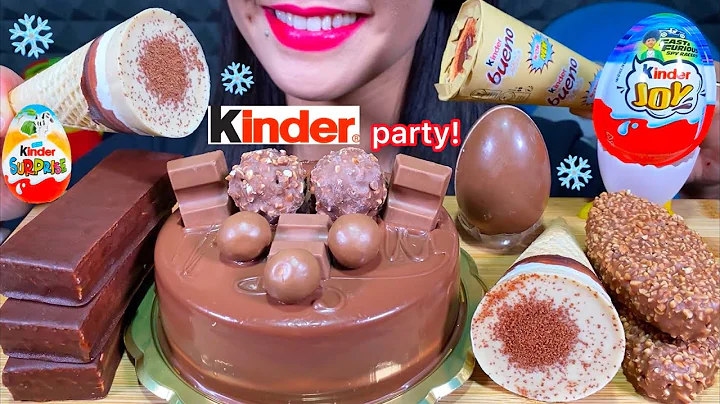 ASMR KINDER DESSERT PARTY, CHOCOLATE CAKE, ICE CREAM, PINGUI, MAXI KING, JOY MASSIVE Eating Sounds
