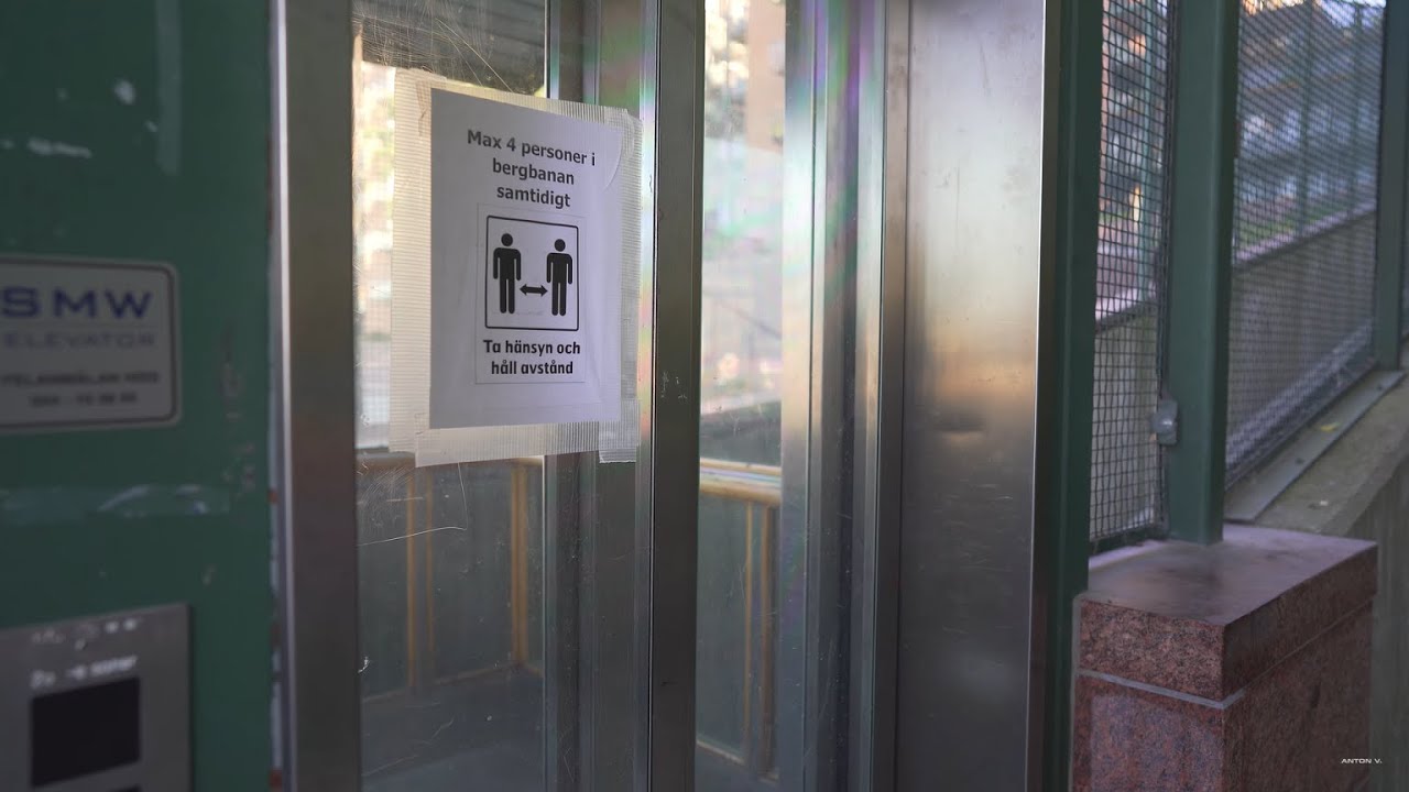 Sweden, Stockholm, Nacka Strand Bergbana, inclined SMW elevator - going up