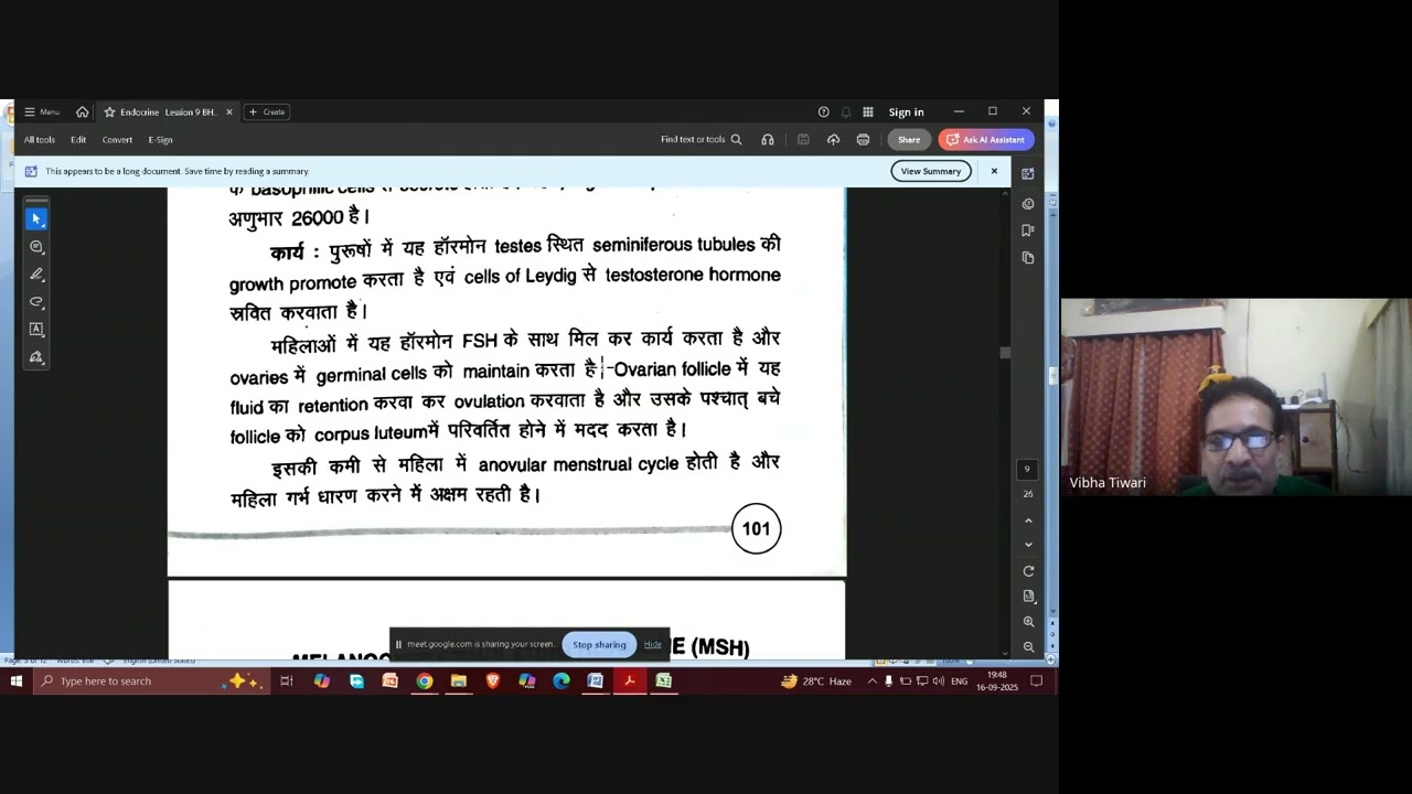 Discussion on Endocrine glands  System ( Part 2 ) as described in  Modern Science   Dt  16 9 25