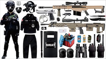 Open the box and collect toy guns, Barrett sniper rifles, HJ416 assault rifles, anti tank bomb toys