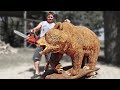 REAL SIZE WOODEN BEAR,  amazing chainsaw wood carving