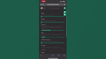 Dream Studio Stable Diffusion finding settings tab on iPhone 12 Max pro mobile device