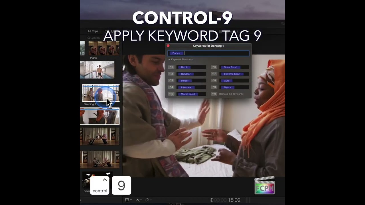 Final Cut Pro Shortcut | Control-9 | Apply Keyword Tag 9