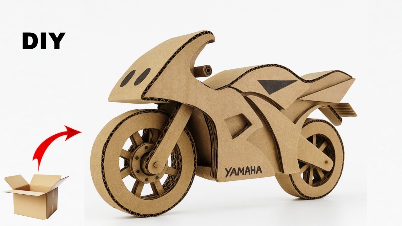 Как сделать картонный мотоцикл дома | Модель велосипеда из картона своими руками для школьного пр...