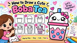 how draw cute kitty bubble tea new game style play draw