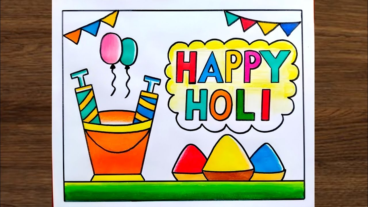 Holi Drawing Card Competition ||Holi ki Drawing || Holika dahen drawing || Holi festival drawing