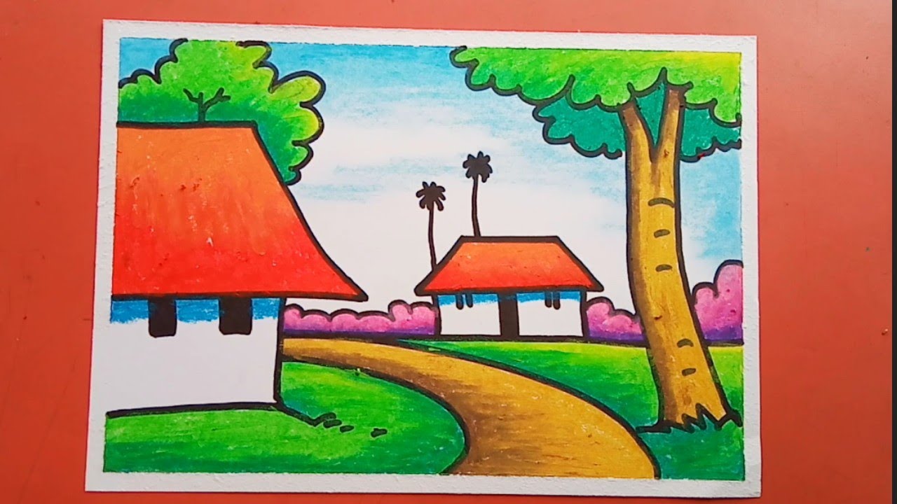 Easy Village Scenery drawing🌴 for beginners 💚 Beautiful Scenery with  pencil step by step... - YouTube