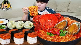 ASMR MUKBANG | fire noodle ramyeon, kimbap, kimchi recipe ! eating