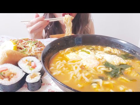 ASMR 咀嚼音|韓国ラーメン🍜ノグリラーメン/Spicy Korean ramen, sushi rolls, sour chicken/Japanese/coreano piccante