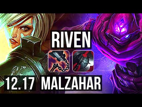 RIVEN vs MALZAHAR (MID) | 2.0M mastery, 12/2/7, 500+ games, Dominating | EUW Master | 12.17