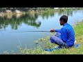 Fisherman fishing with hook and bow  best fishing with a bow in the river  fishing hookfishing