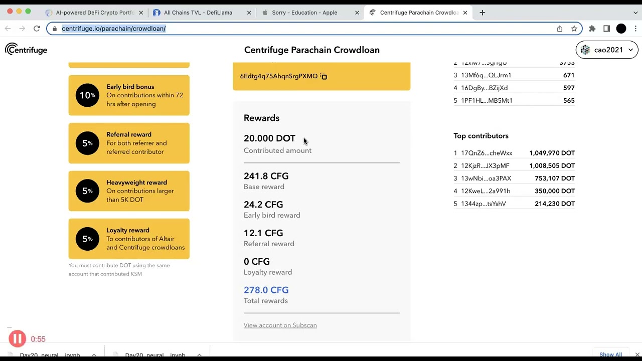 Centrifuge crowdloan reward is now available to claim