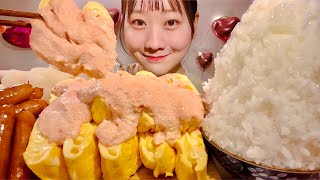 ASMR Mentaiko Mayonnaise Cheese Omelette Sausage【Mukbang/ Eating Sounds】【English subtitles】