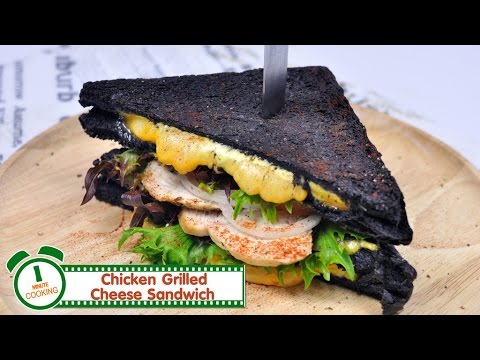 ชาร์โคลแซนวิชชีสอกไก่ Chicken Grilled Cheese Sandwich - 1 Minute Cooking