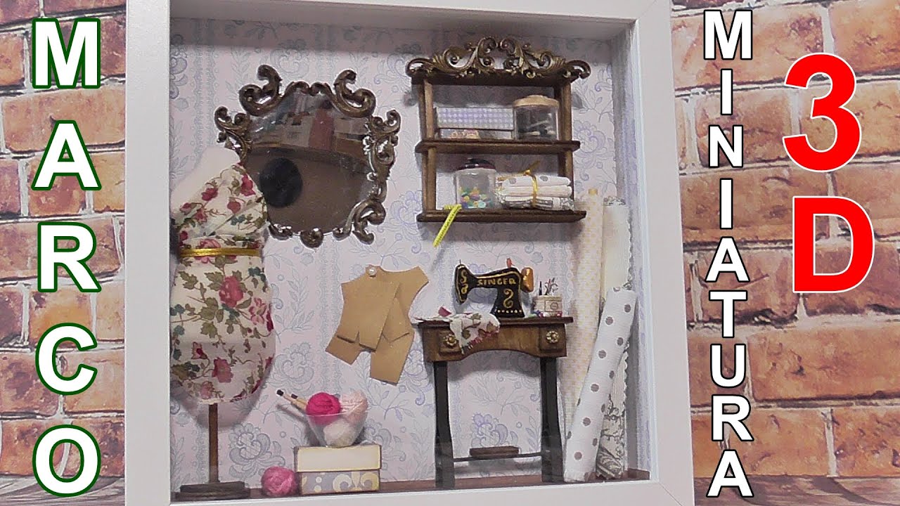 Como decorar un marco 3D. Reciclar marco de fotos. Sala de costura en miniatura